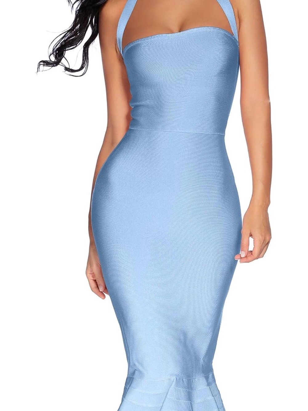 Amazon Women's One-Shoulder Light Blue Bodycon Midi Dress
